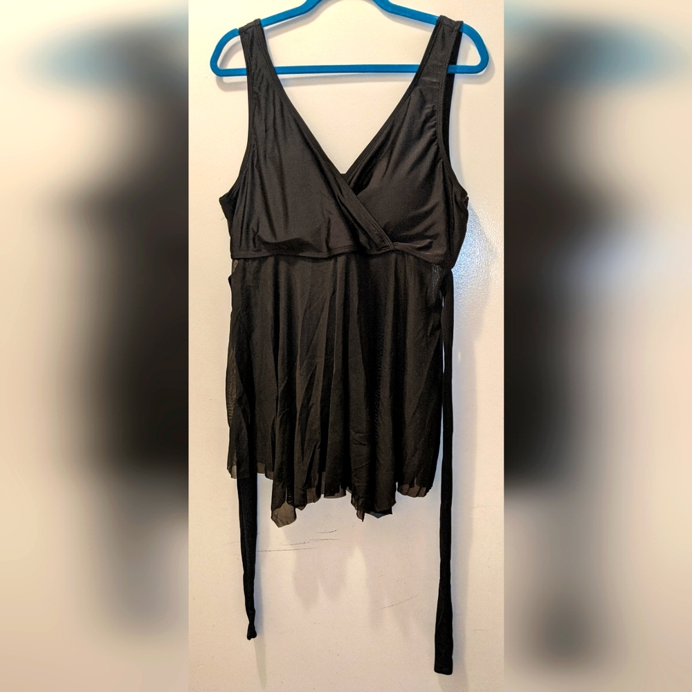 Shein 4X Black Tankini Top with Tie & Sheer Accent